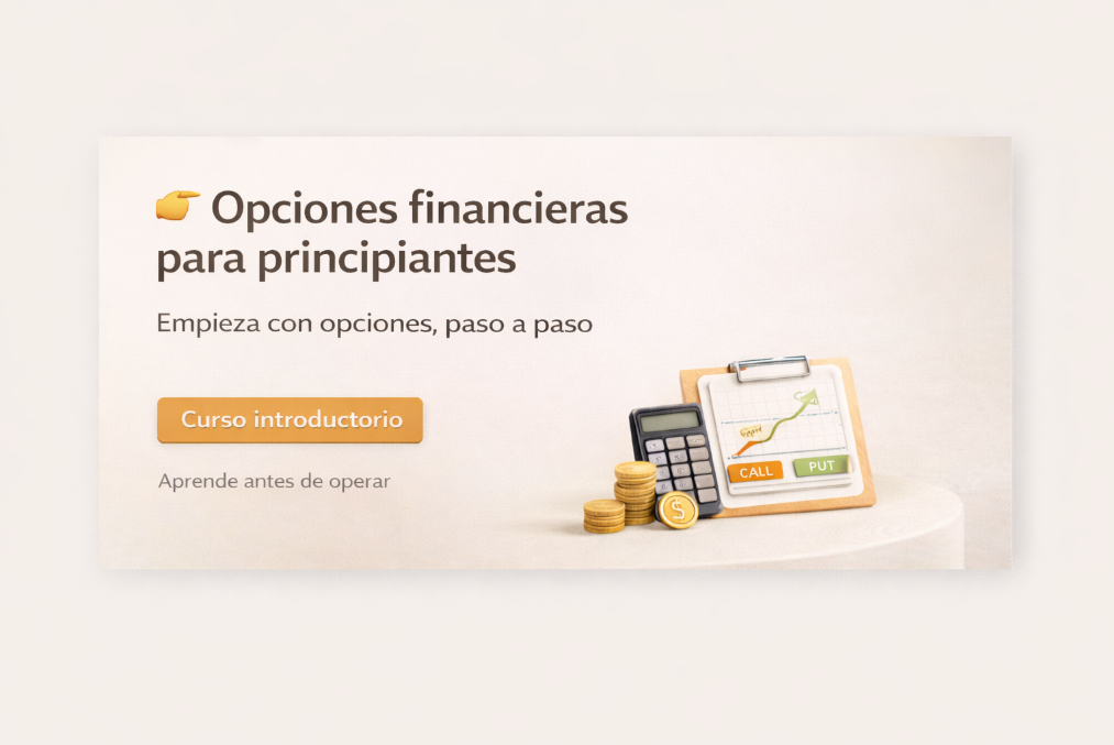 Material educativo que explica de forma visual las diferencias entre acciones vs opciones, incluyendo conceptos básicos como call y put para principiantes