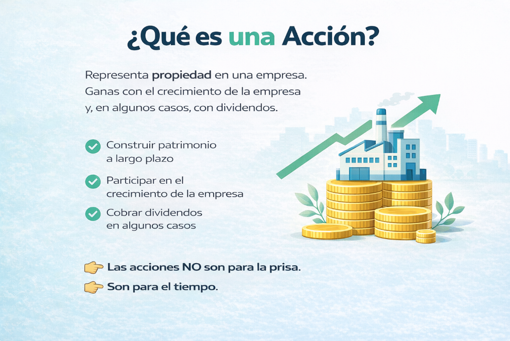 Qué es una acción financiera: definición clara de acción como propiedad en una empresa, inversión a largo plazo y generación de patrimonio con crecimiento y dividendos.