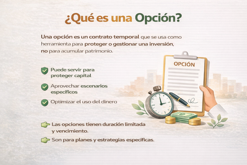 Qué es una opción financiera: definición de opción como contrato temporal para proteger o gestionar una inversión, con duración limitada y vencimiento.